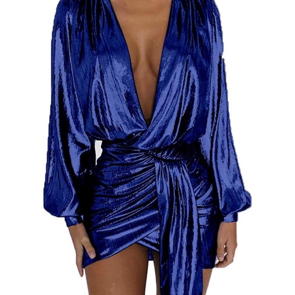 ✨DEEP BLUE DRAPE OPEN NECK COCKTAIL DRESS *NWT*✨ - Picture 5 of 7